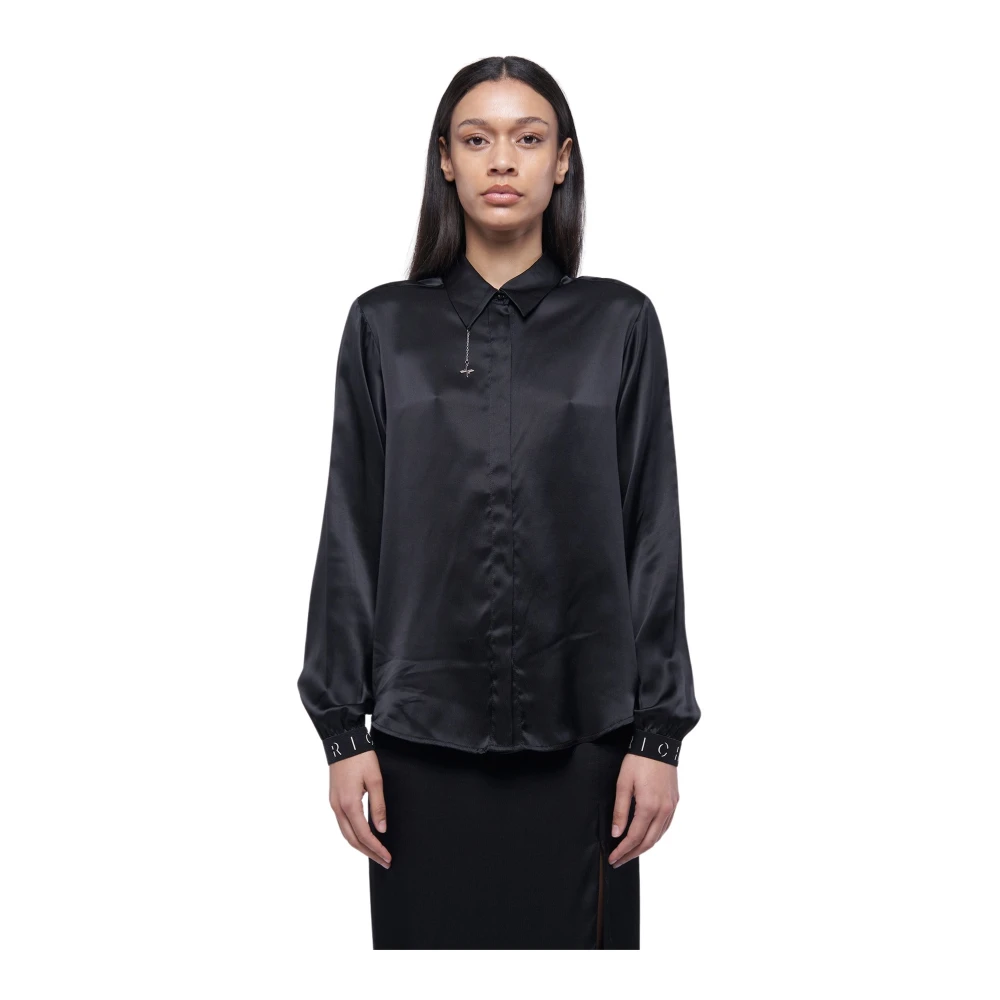 John Richmond Satijnen Pofmouw Blouse Black Dames