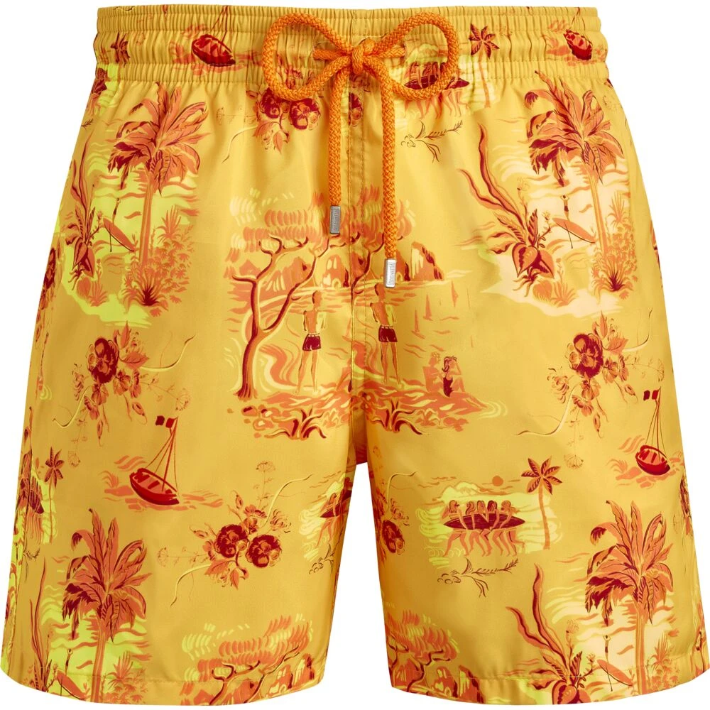 Vilebrequin Heren Toile de Jouy en Surf Zwemshorts Yellow Heren