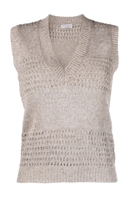 Sequin V-Neck Stickad Västdress