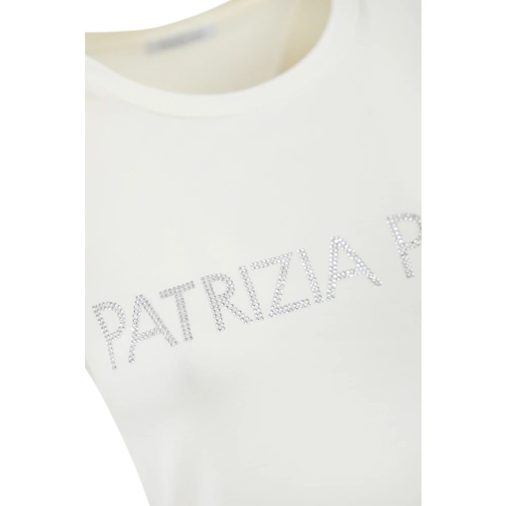 PATRIZIA PEPE Wit Logo T-shirt met Strass White Dames