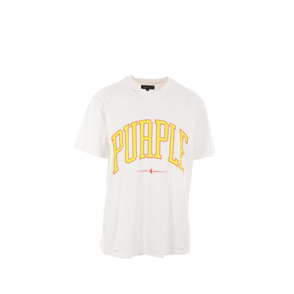 Purple Brand Witte T-shirt met Collegiate Logo en Destroyed Effect White Heren