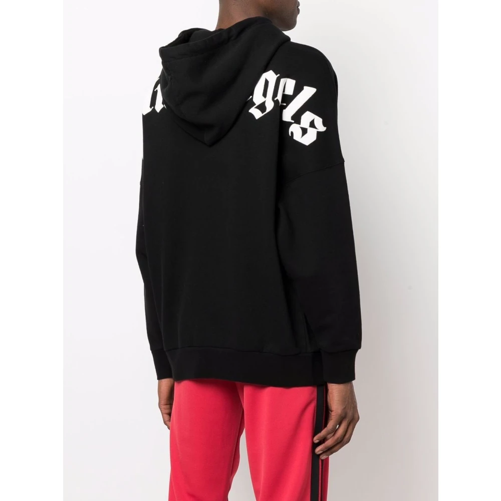 Palm Angels Logo-print Hoodie in Zwart en Wit Black Heren