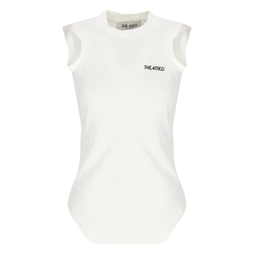 The Attico Women's White Sleeveless Tops, Xs, Logo-Embroidered Top