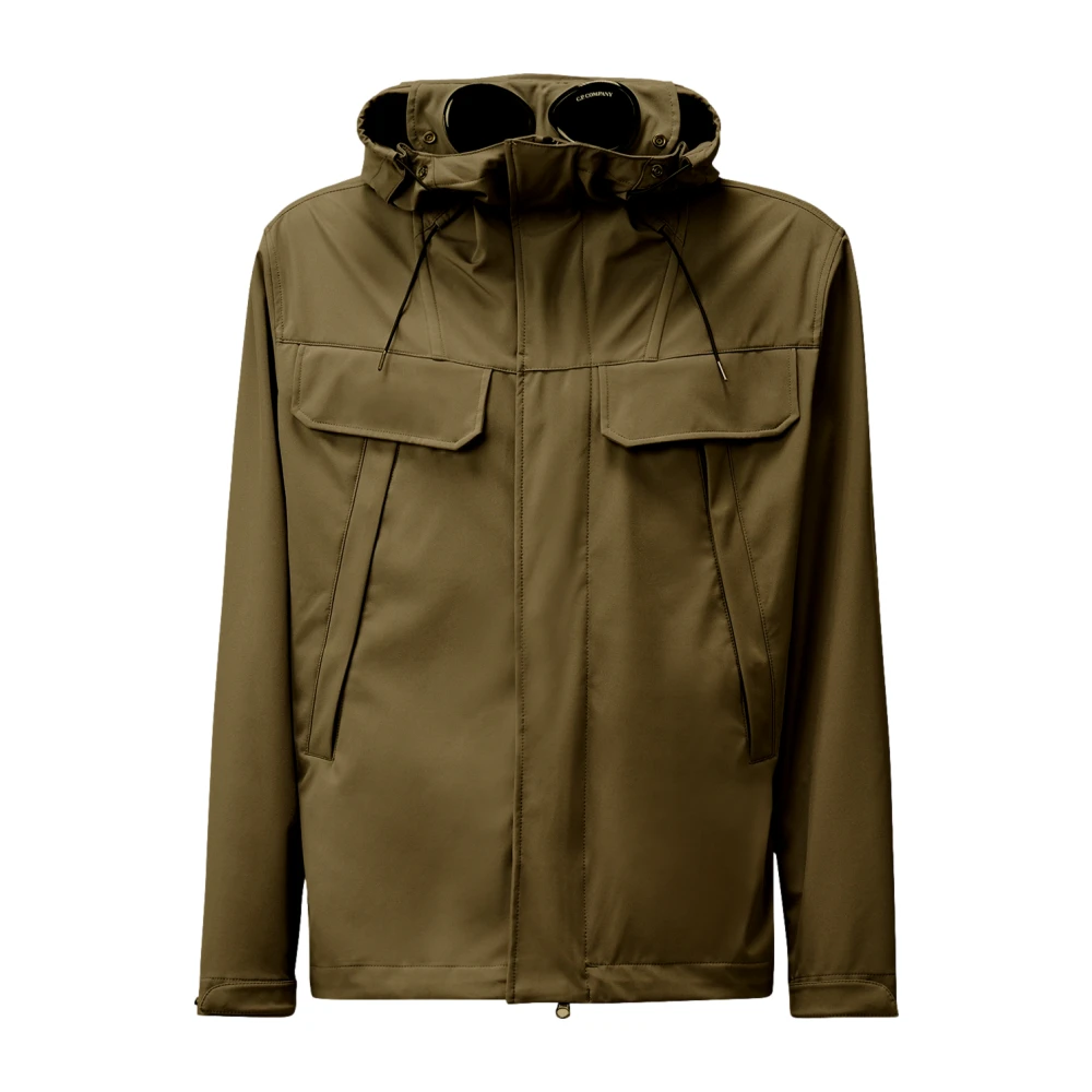 C.p. Company Men's Brown Green Goggle Jacket With Hidden Glasses - Light Jackets - L - Jackets