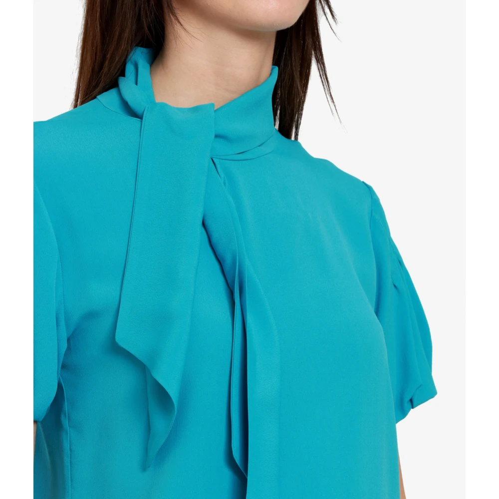 Mauro Grifoni Zijden Strik Kraag Turquoise Shirt Blue Dames