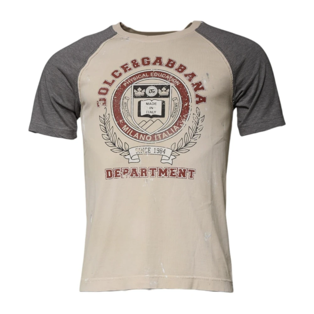 Dolce & Gabbana Beige Grijs Grafische Print Katoenen T-shirt Beige Heren