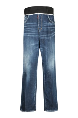 Blå Slitna Färgstänk Löst Passform Jeans