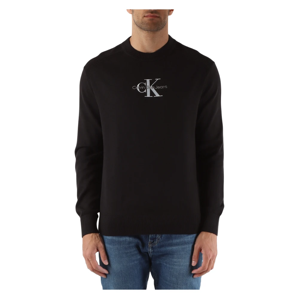 Calvin Klein Jeans Katoenen Crewneck Geborduurd Logo Sweater Black Heren