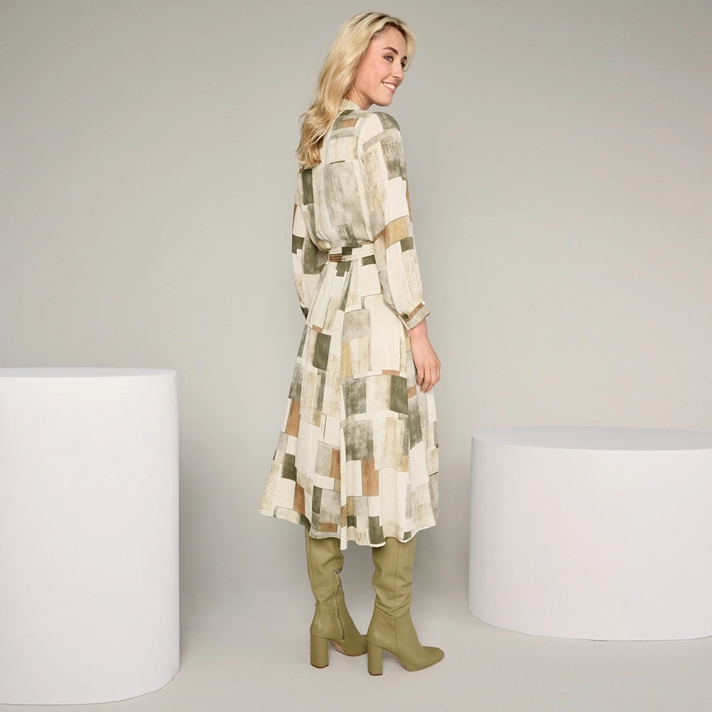Marie Méro Beige Grafische Print Lange Mouw Jurk Beige Dames