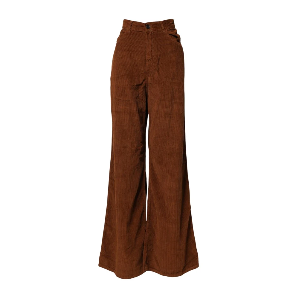 Jucca Women's Brown Wide Trousers, W27, Wide Leg High Waist Corduroy Denim Trouser Jeans