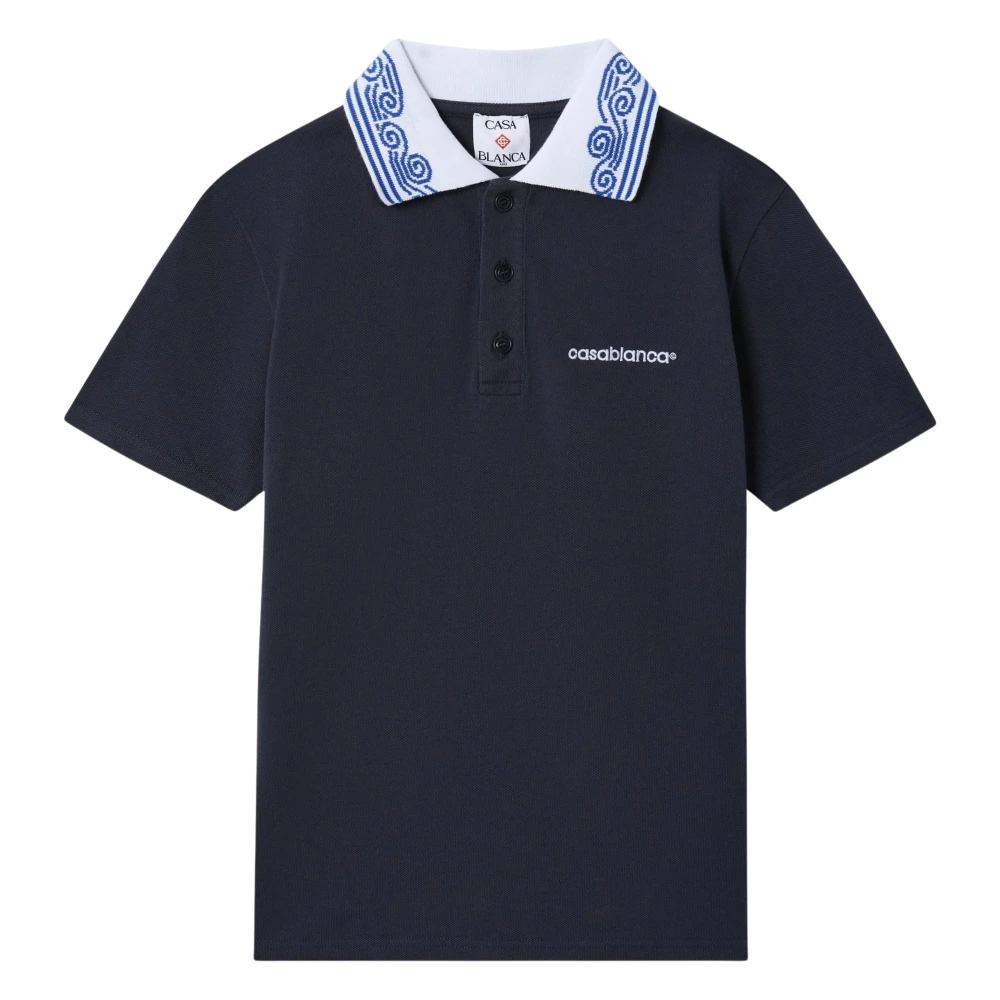 Casablanca , Kids Shirts, Unisex, Blue, 3 Y, Waves Collar Polo Shirt