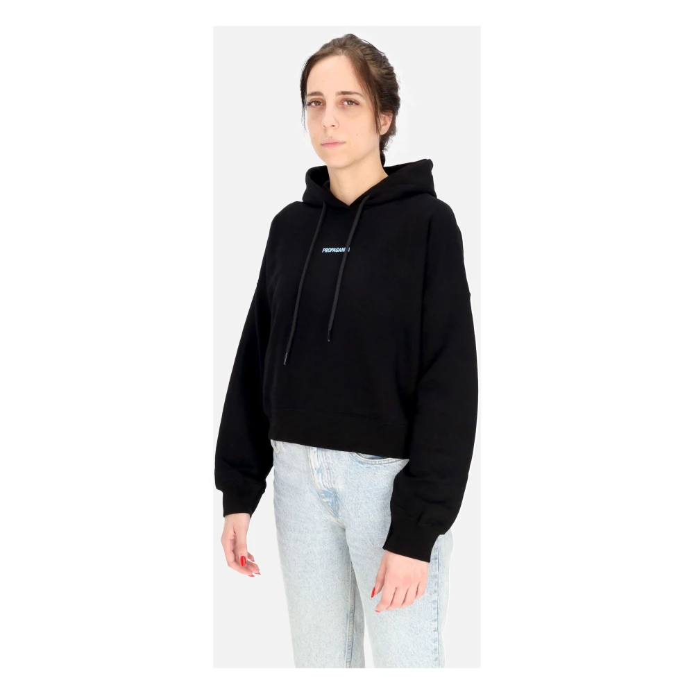 Propaganda Zwarte Cropped Hoodie met Ribbels Black Dames
