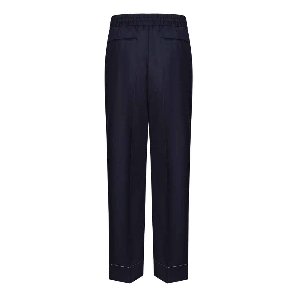 Brioni Blauwe Wollen Broek Elastische Koord Blue Heren