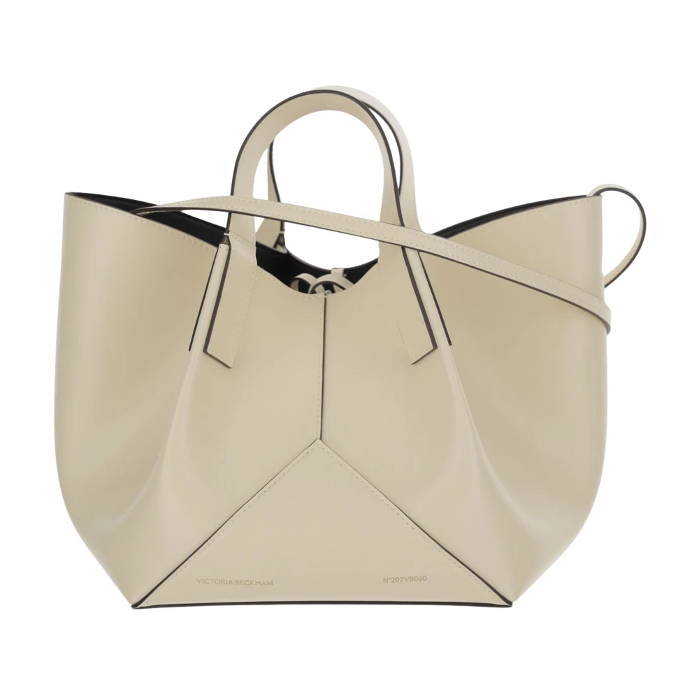 Victoria Beckham Leren schoudertas met logo reliëf Beige Dames