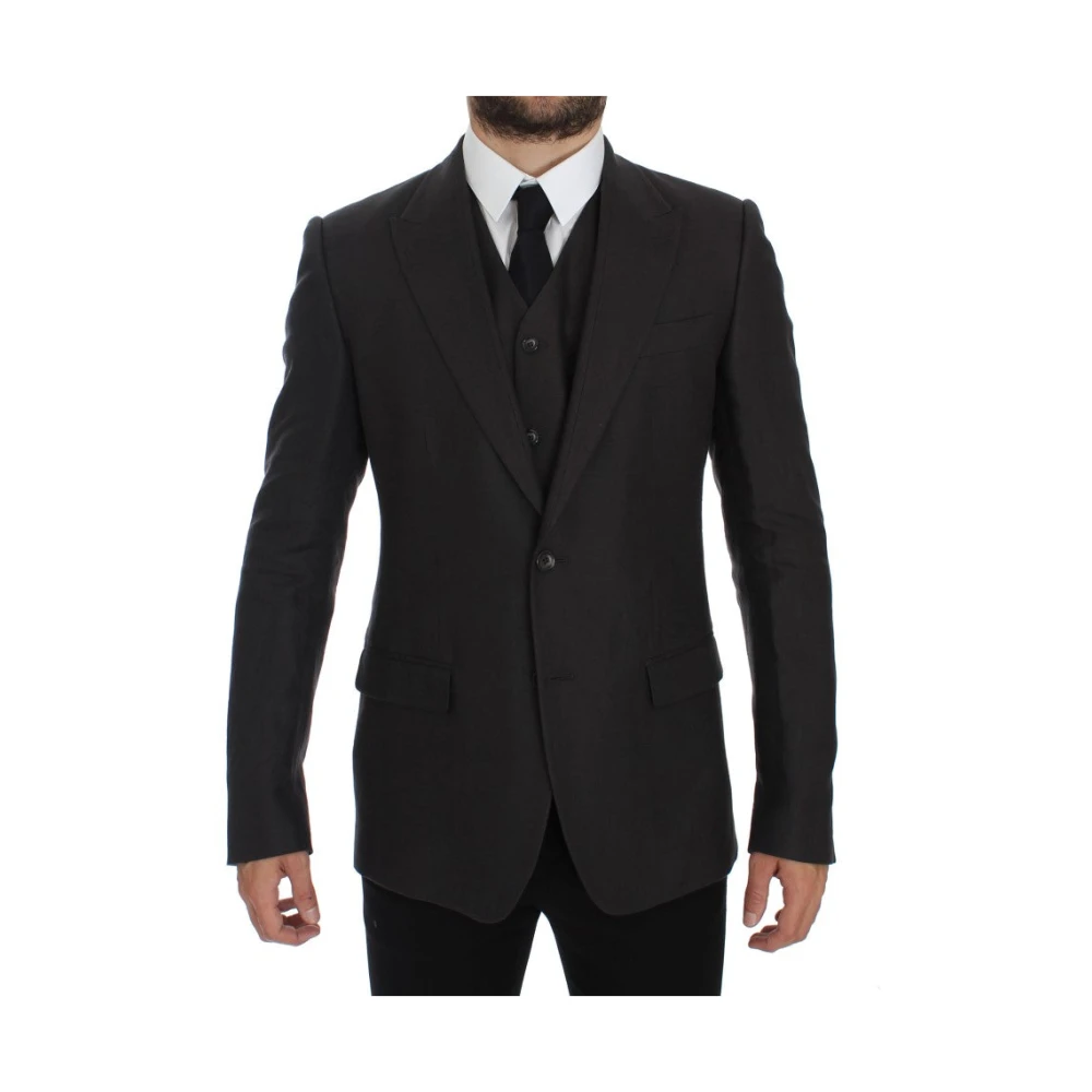 Dolce & Gabbana Men's Gray Elegant Linen Blazer And Vest Extra Large