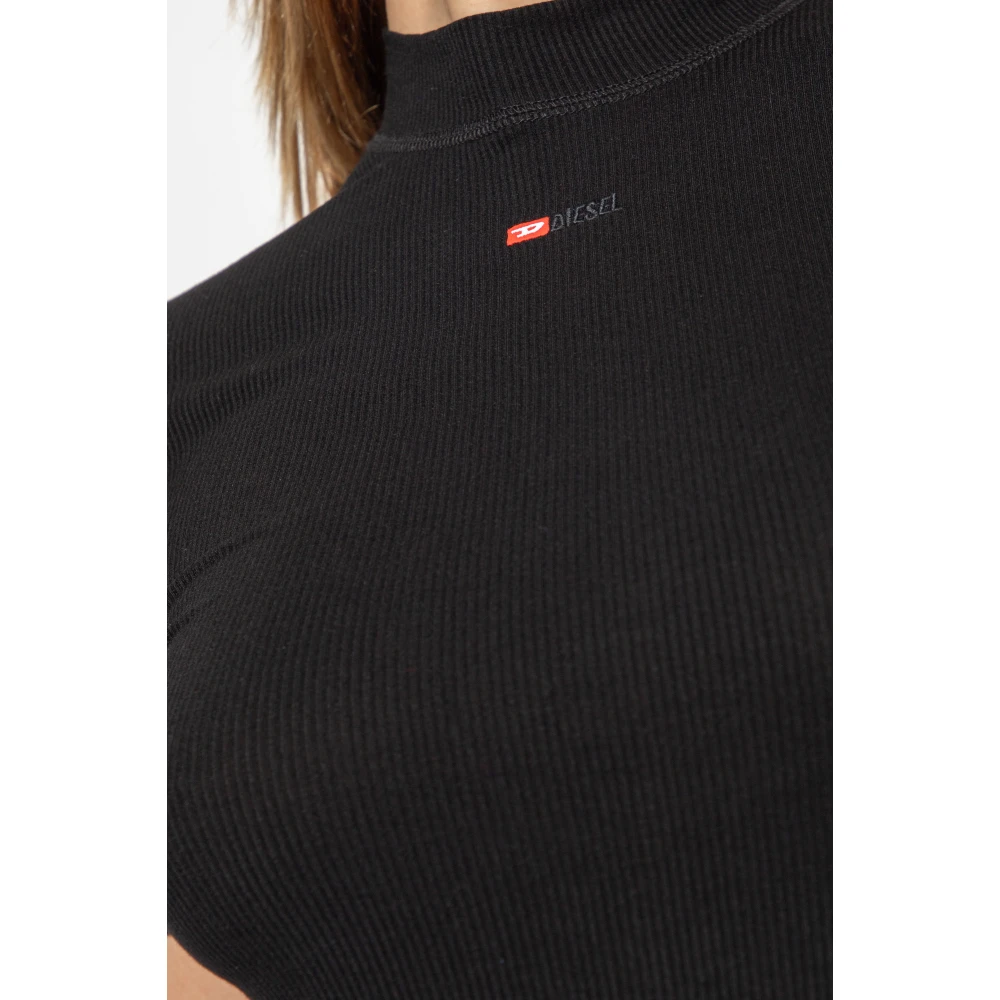 Diesel T-Mokky-Microdiv geribbelde top Black Dames