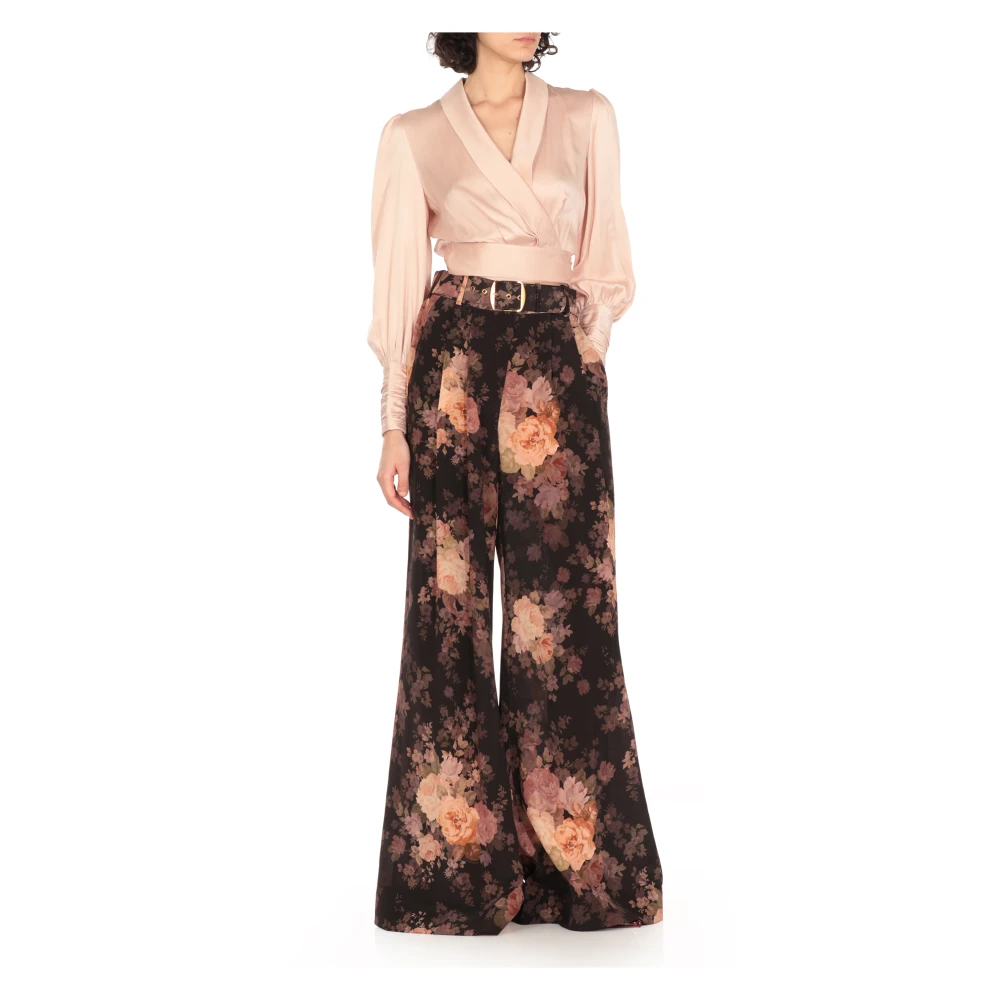Zimmermann Zwarte bloemenzijden broek met riem Multicolor Dames