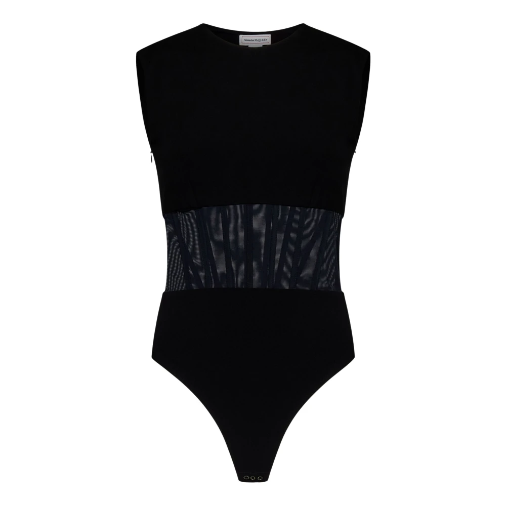 Alexander McQueen Svart Elegant Stretchig Body Top Black, Dam