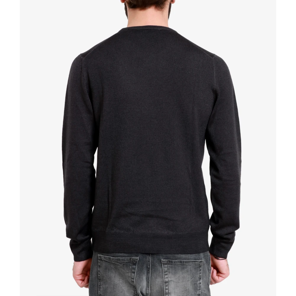 Gran Sasso Italiaanse wollen trui met ribgebreide ronde hals Black Heren