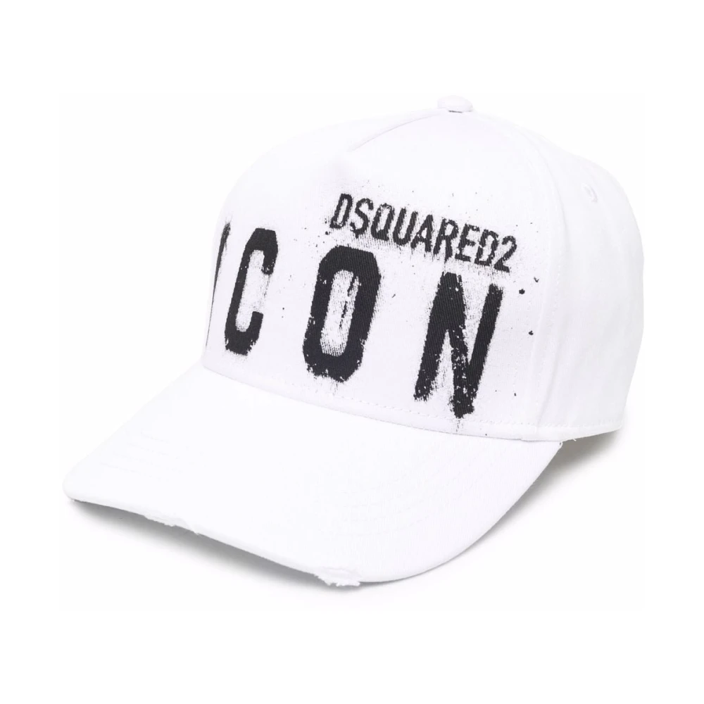 Dsquared2 Men's White Caps, One Size, Icon Spray Cap With Logo Print
