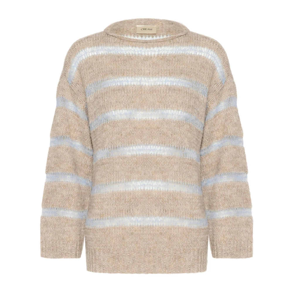 Cream Blauw Gestreepte Gebreide Trui Beige Dames