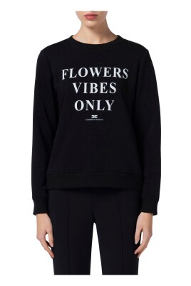sweat-shirt-a-imprime-lettrage-noir-avec-bandes-en-satin
