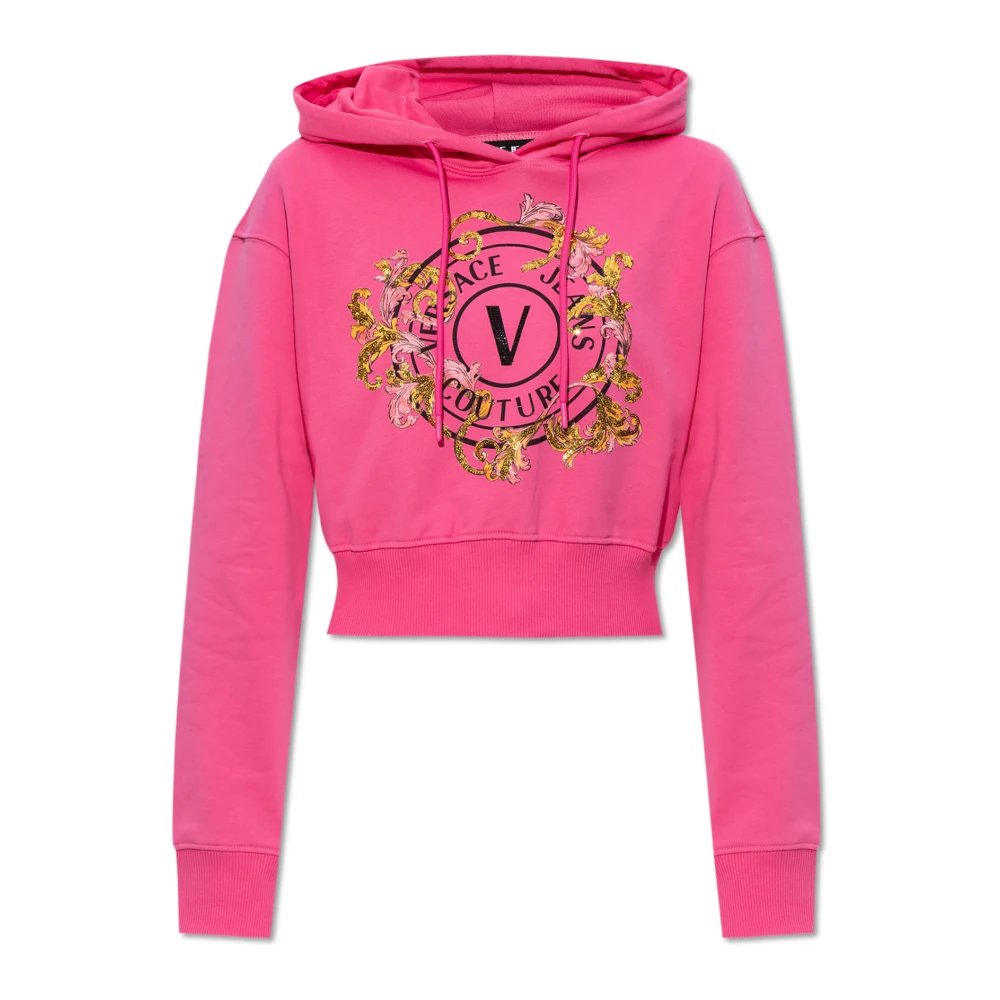 Versace Jeans Couture Sweatshirt med tryck och skimrande paljetter Pink, Dam