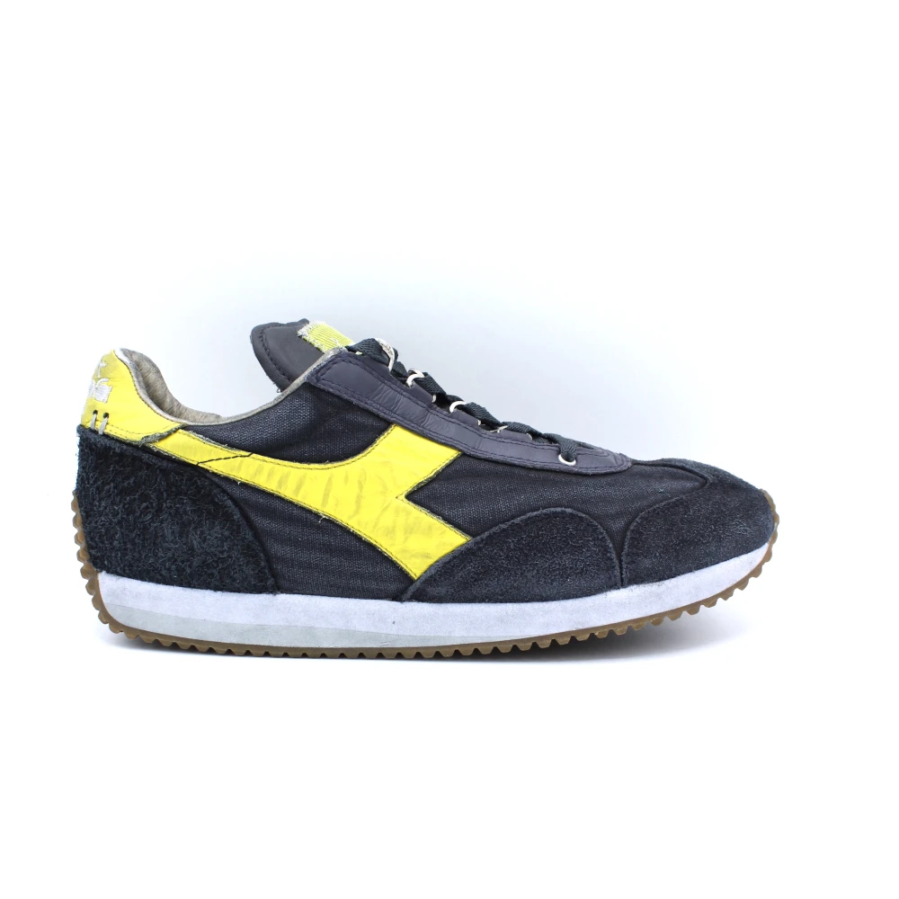 Diadora Stone Wash Suède Veters Rubberen Zool Heren Schoenen Zwart