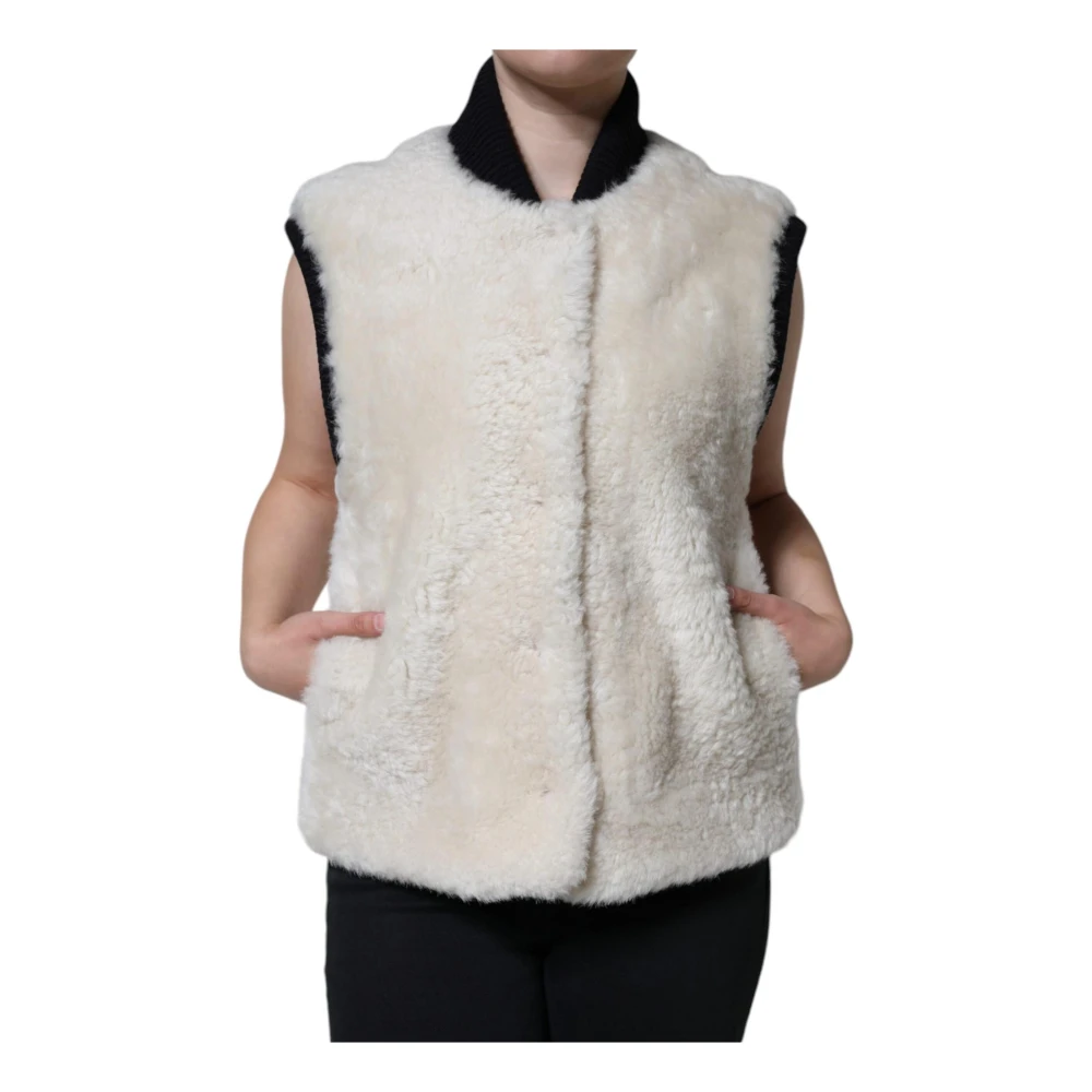 Burberry Shearling Vest Jas met knoopsluiting White Dames