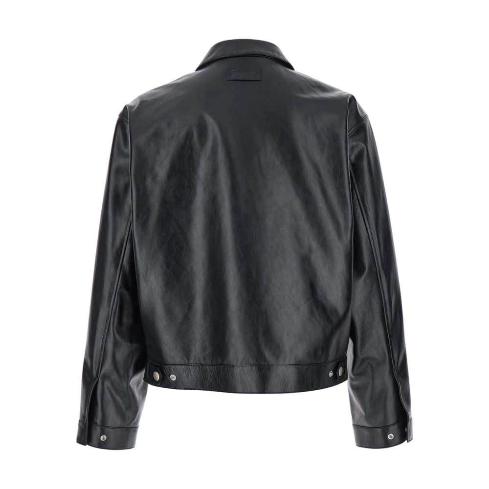 Givenchy Zwart leren jack met logo patch Black Heren