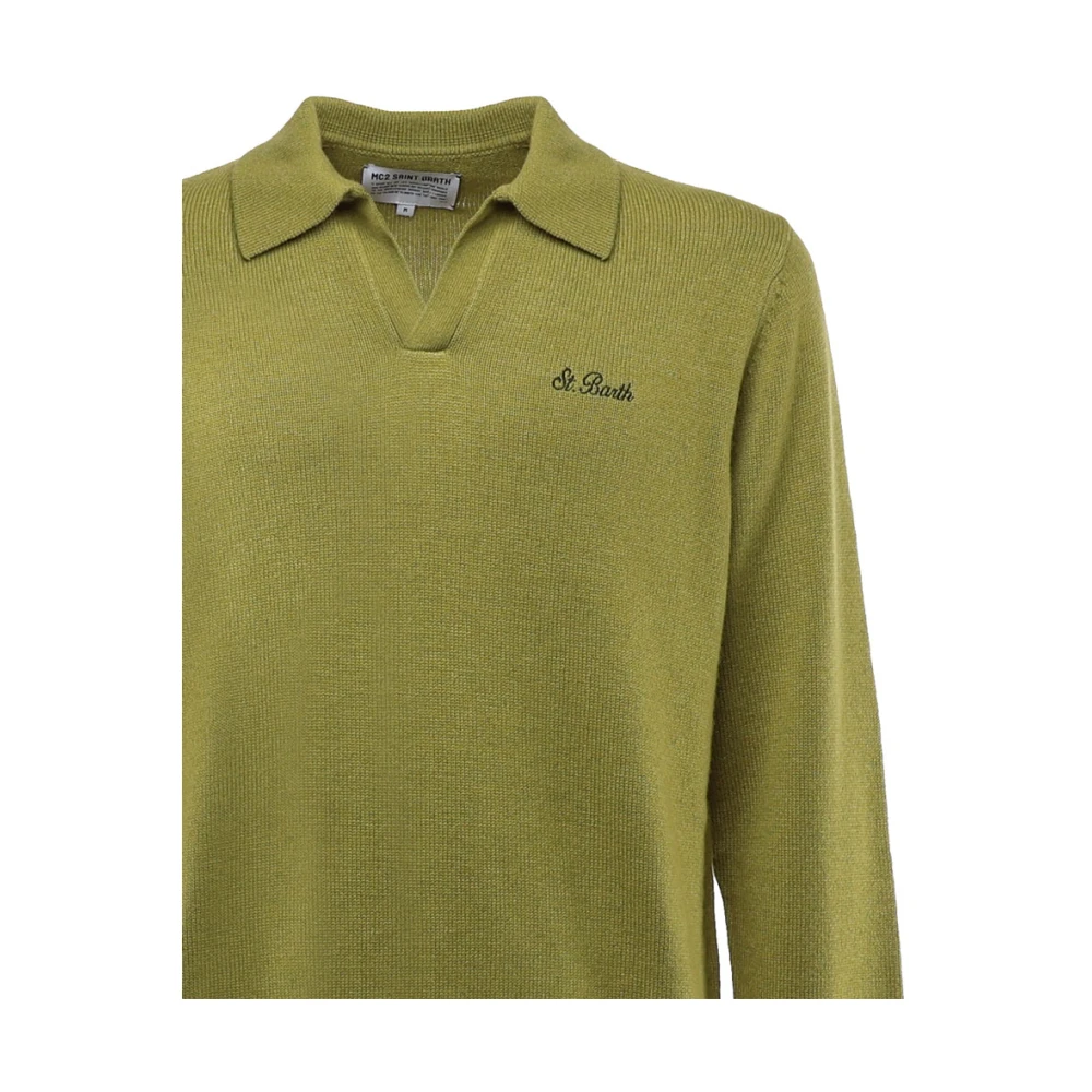 MC2 Saint Barth Groen poloshirt met lange mouwen en logo Green Heren