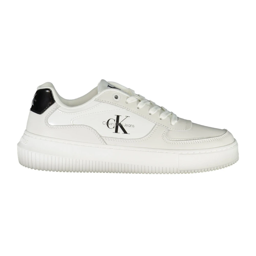 Calvin Klein Women's White Sneakers,, Sporty Trainers With Logo Print Size 4 Uk