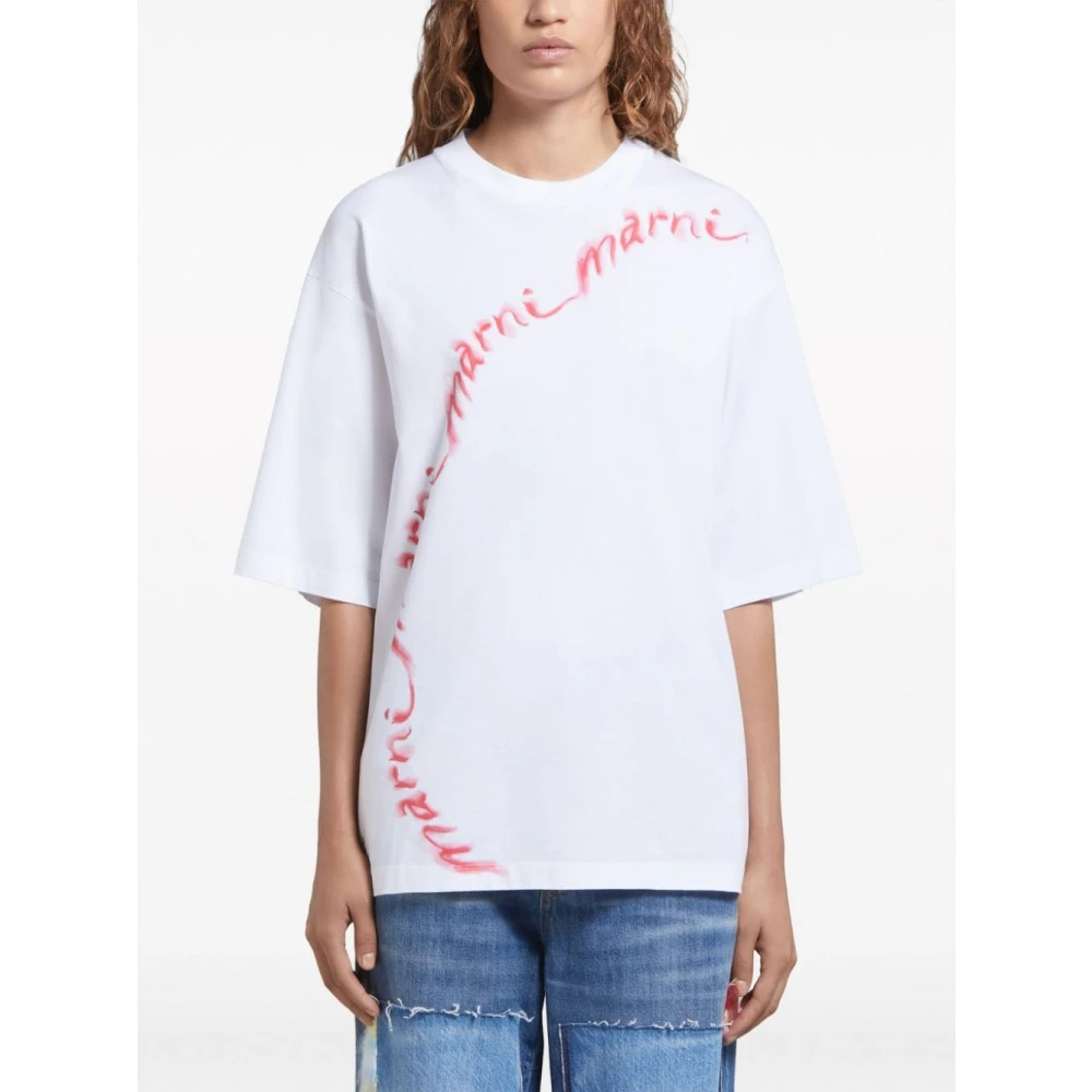 Marni Logo-print Katoenen T-shirt Wit White Dames