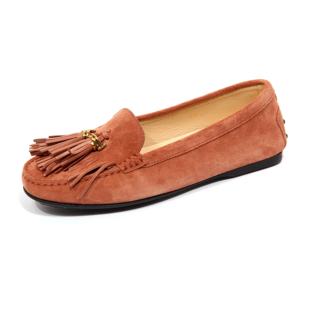 Tod's Women's Dark Antique Suede Loafer With Fringe