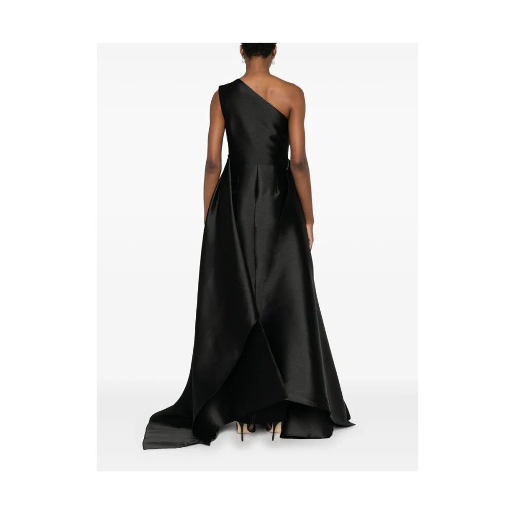 Solace London Zwarte Satijnen One-Shoulder Jurk met Ceintuur Black Dames