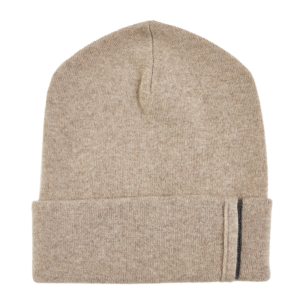 BRUNELLO CUCINELLI Kasjmier Beanie met Monile Versiering Brown Dames