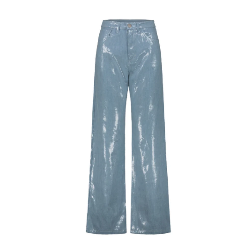 Federica Tosi Blauwe Pailletten Jeans Voorste Knoop Rits Blue Dames