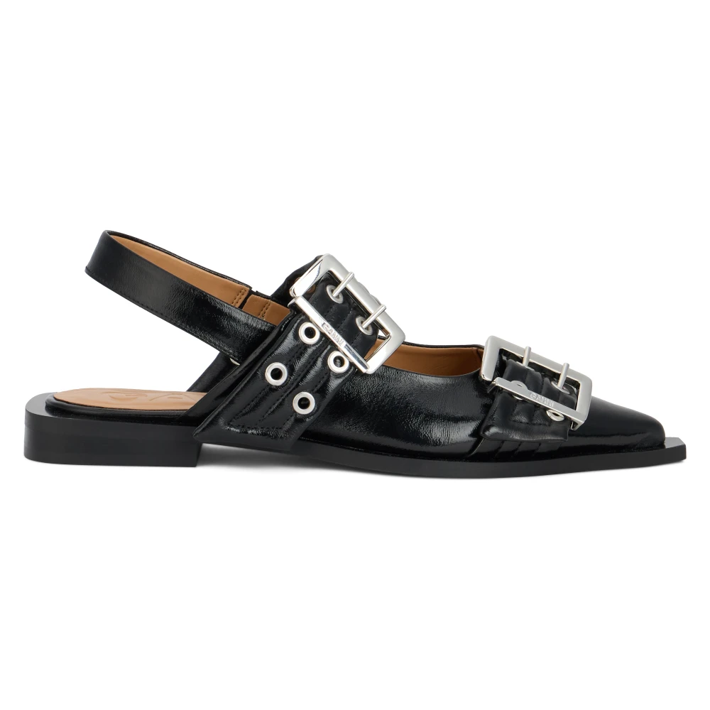 Ganni Women's Black Ballerina Shoes, 6 Uk, Feminine Buckle Ballerinas