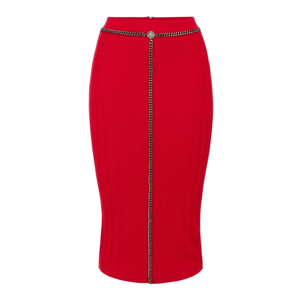 Elisabetta Franchi Midi rok met kettingdetail in viscose Red Dames