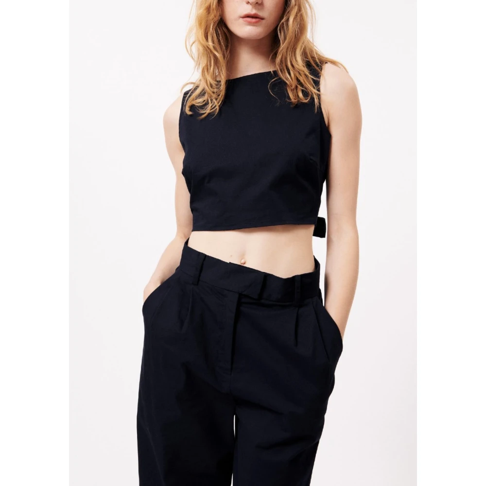 FRNCH Navy Linnen Wijde Pijp Broek Albane Blue Dames
