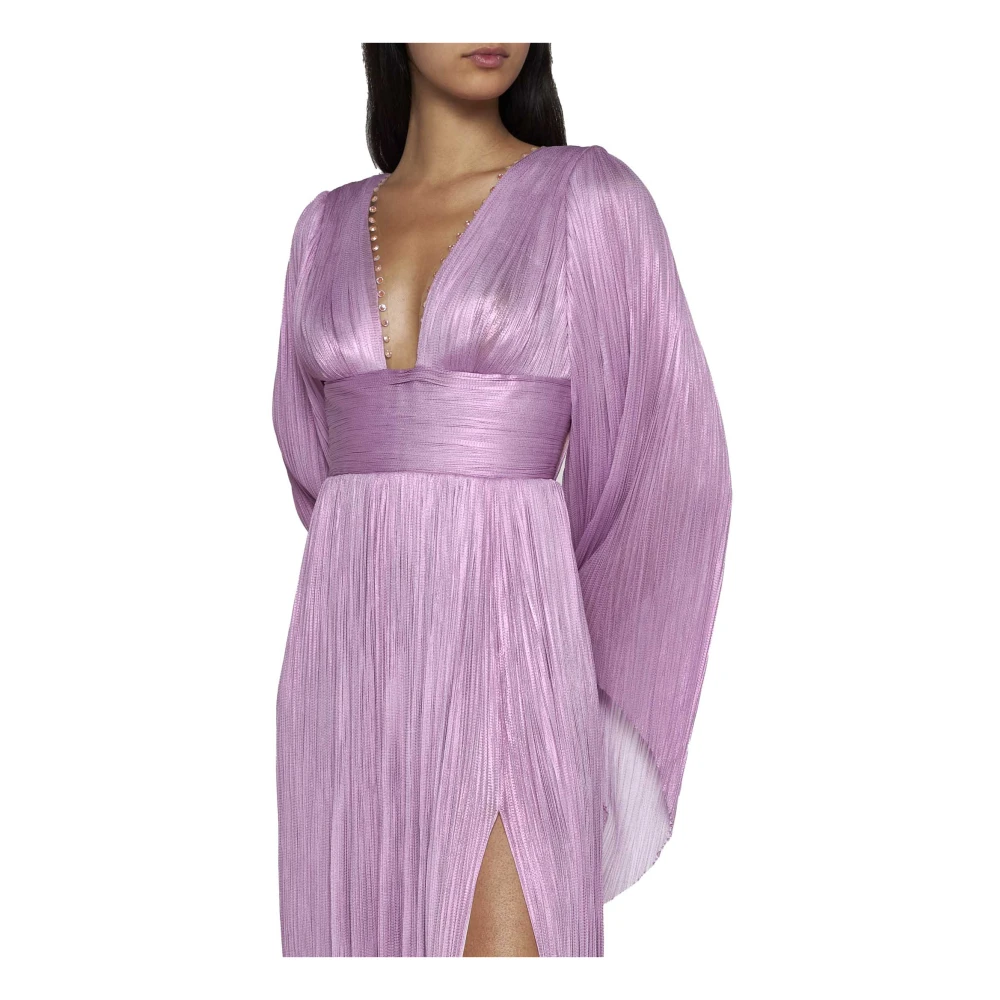 Maria Lucia Hohan Iridescent Zijden Geplooide V-Hals Jurk Pink Dames