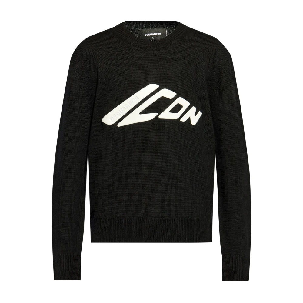Dsquared2 Zwarte Gebreide Crew Neck Sweater Black Heren