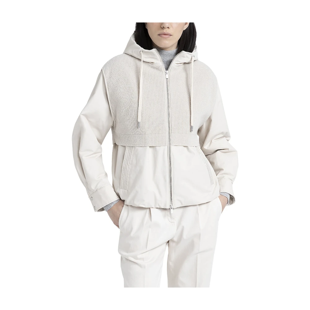 PESERICO Capuchonjack van technisch katoen wol en kasjmier Beige Dames