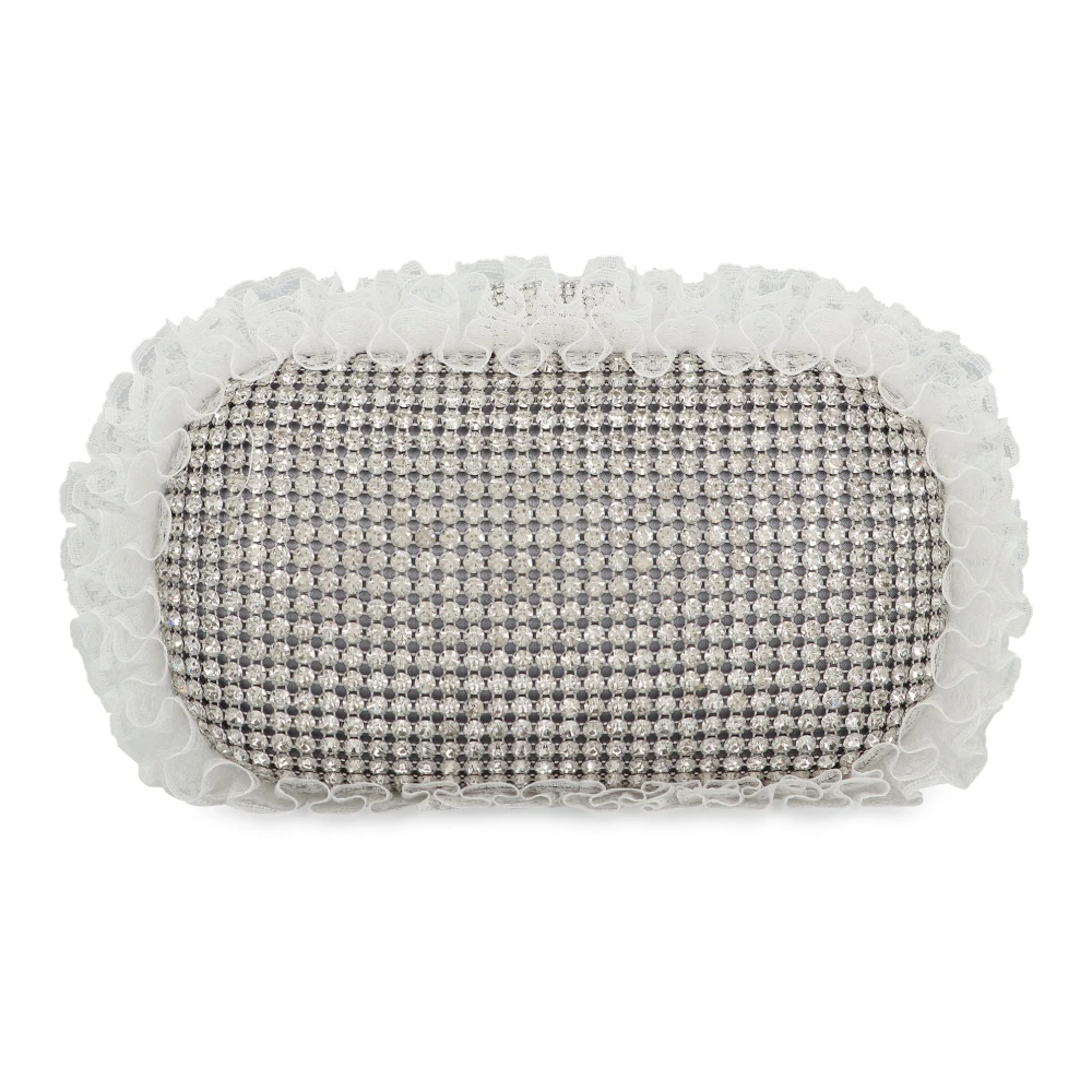 Self Portrait Rhinestone Clutch met Ruches en Ketting Gray Dames