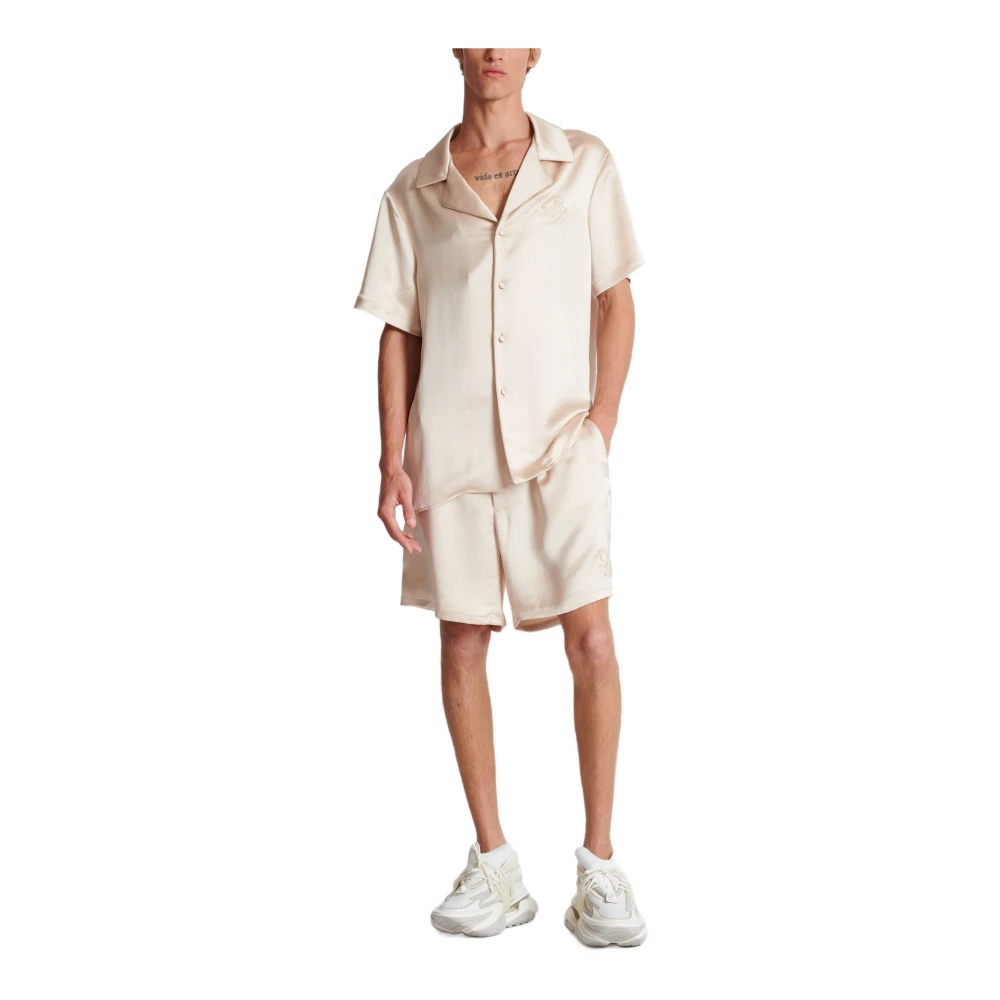 Balmain Geborduurde PB Logo Pyjama Shirt Beige Heren