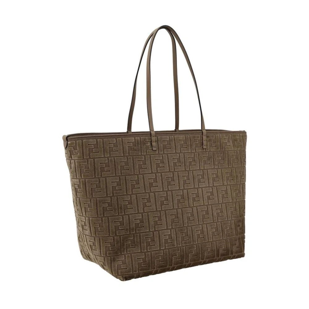 Fendi Chenille Tote Bag met leren handvatten Brown Dames