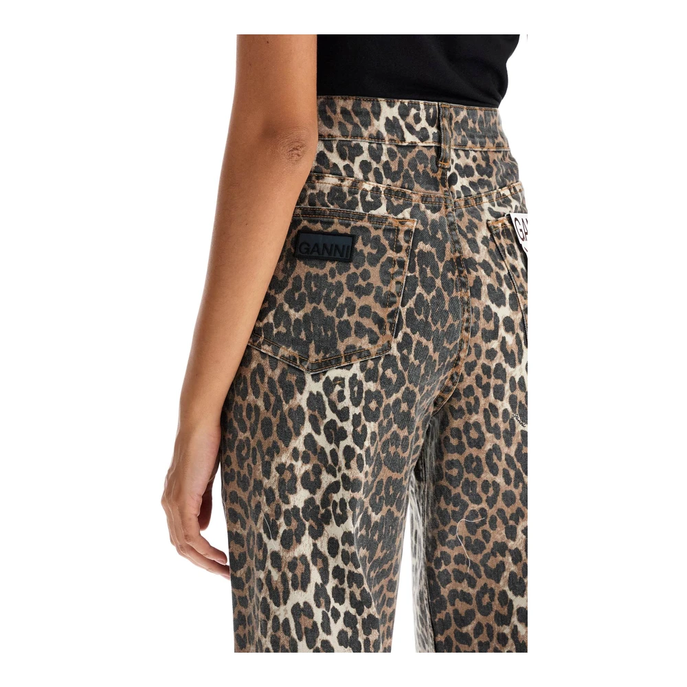 Ganni Luipaardprint Wijde Spijkerbroek Brown Dames