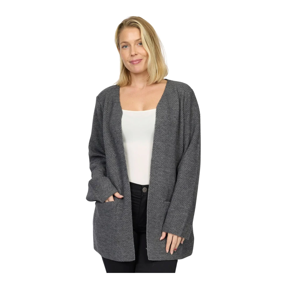 2-Biz Open-front Cardigan Larke.Ea24 Koks Gray Dames