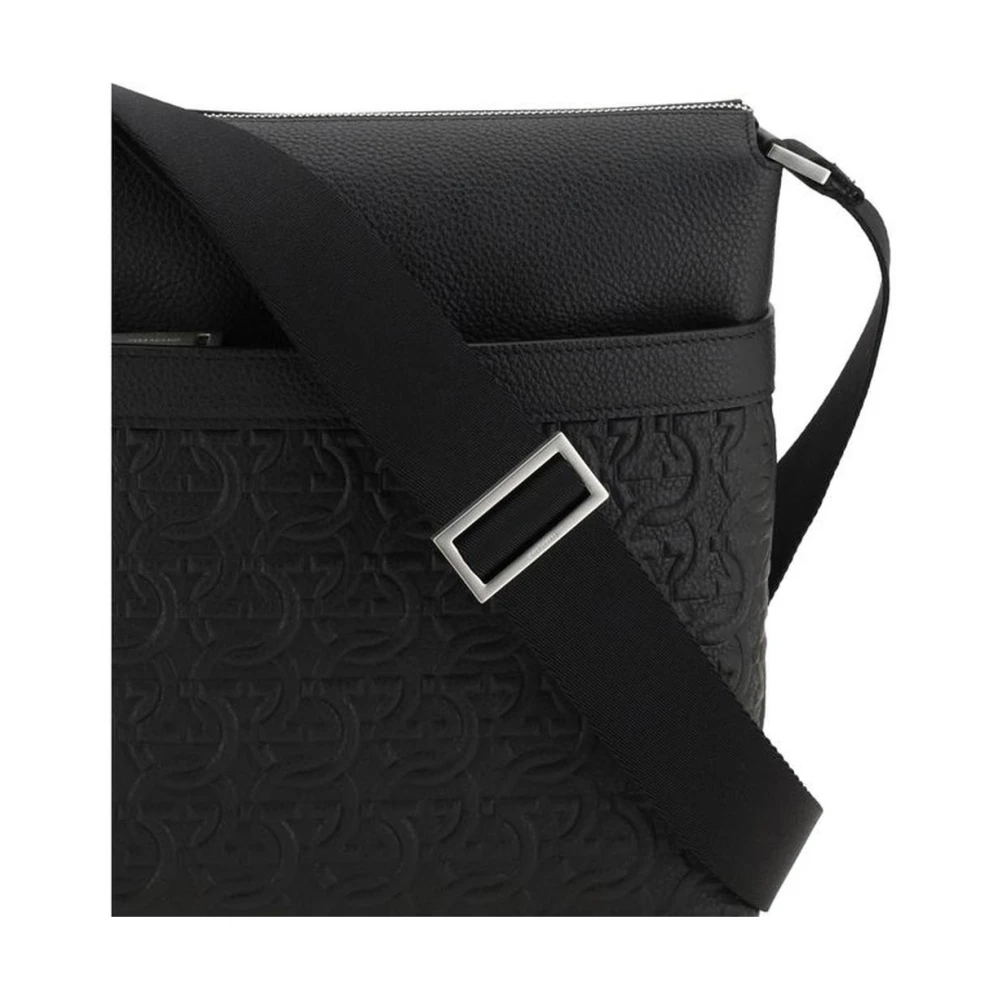 Salvatore Ferragamo Geometrische leren messenger tas Black Heren