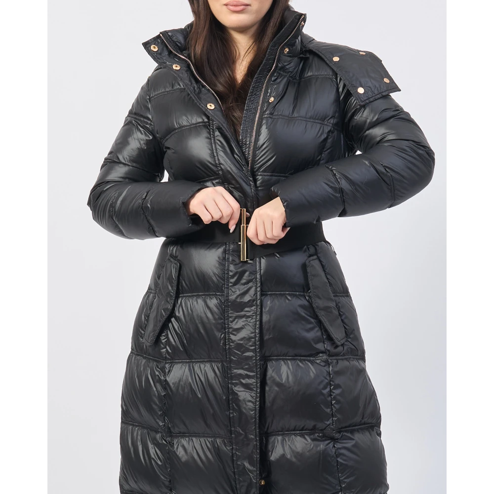 YES ZEE Zwarte Lange Gewatteerde Hoodiejas Black Dames
